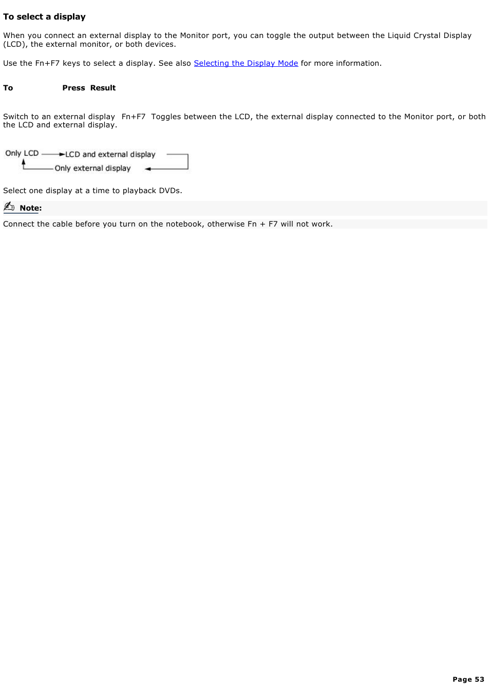 To select a display | Sony PCG-FXA59 User Manual | Page 53 / 131