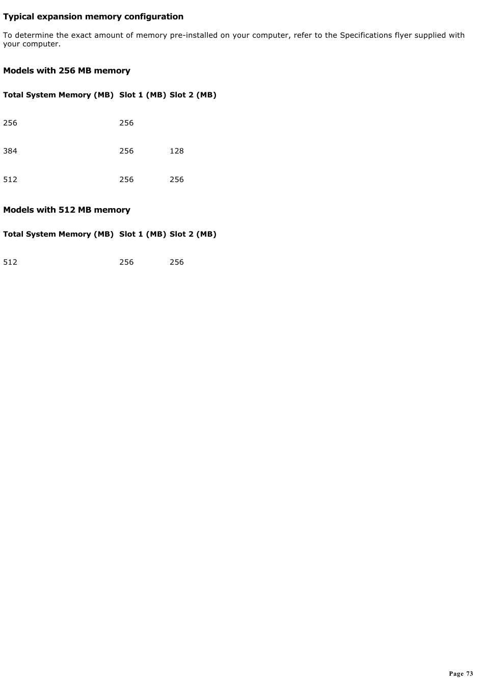 Typical expansion memory configuration | Sony PCG-FXA59 User Manual | Page 73 / 131