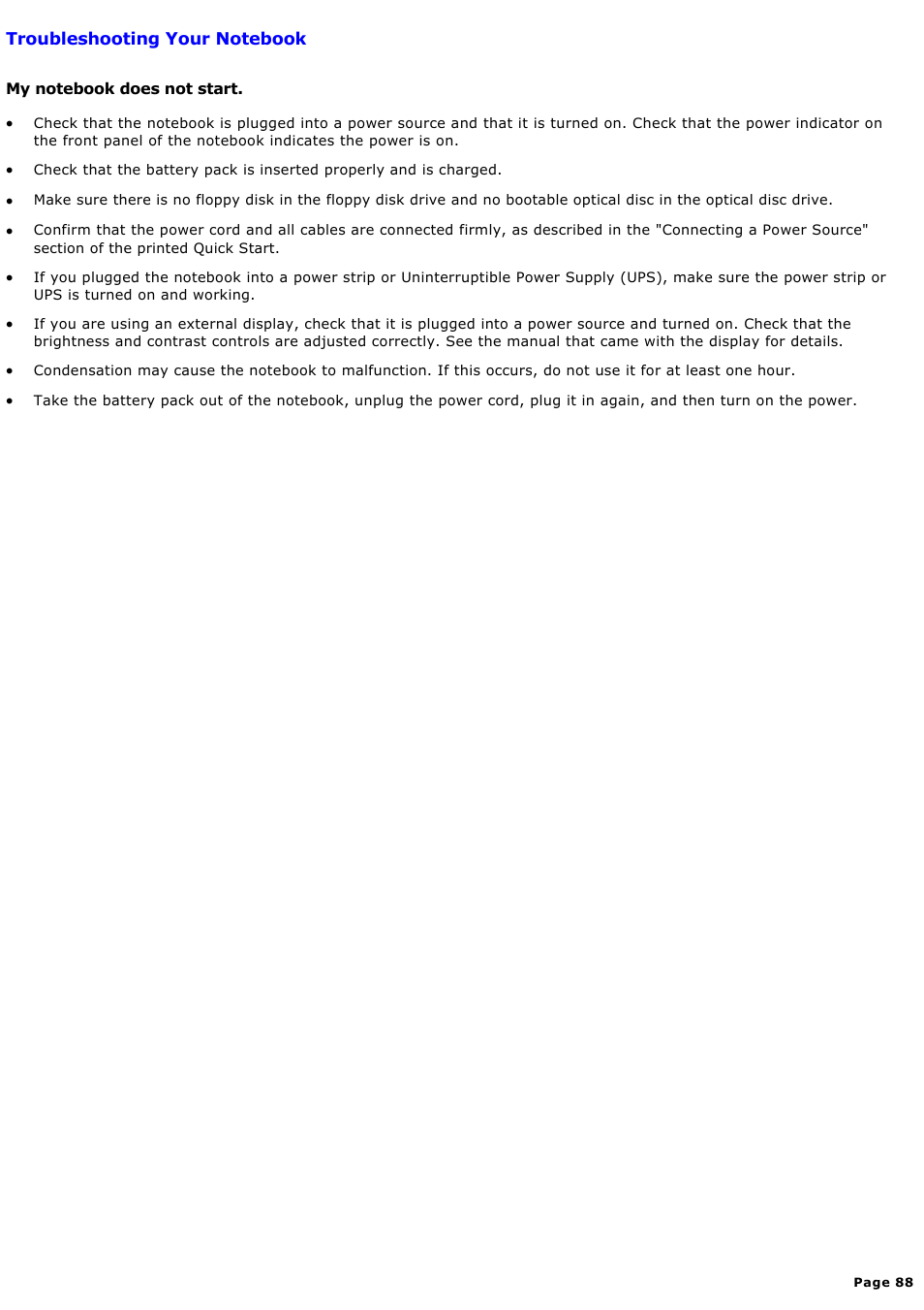 Troubleshooting your notebook | Sony PCG-FXA59 User Manual | Page 88 / 131