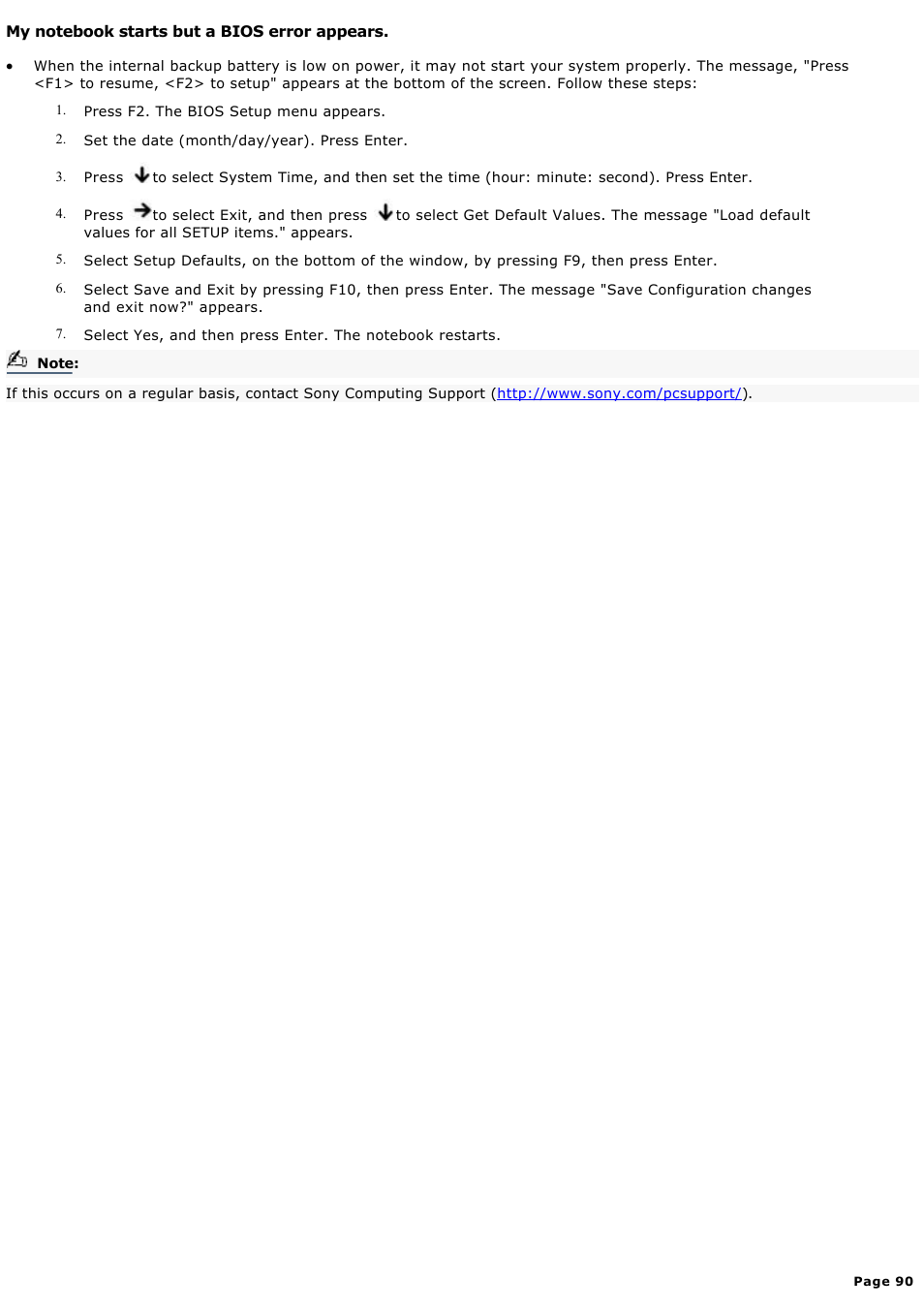 My notebook starts but a bios error appears | Sony PCG-FXA59 User Manual | Page 90 / 131