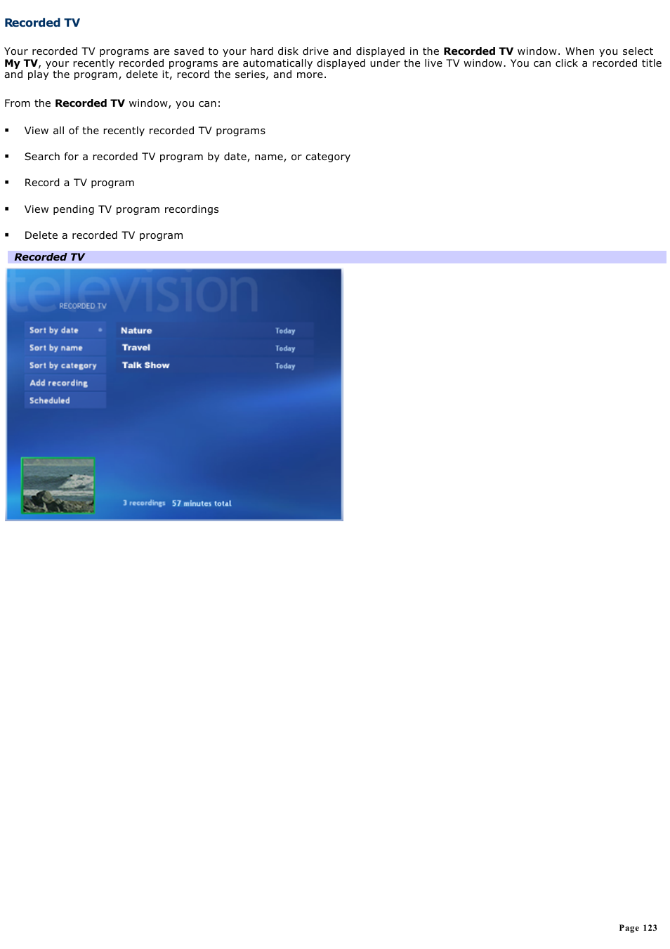 Recorded tv | Sony VGC-RA810G User Manual | Page 123 / 254