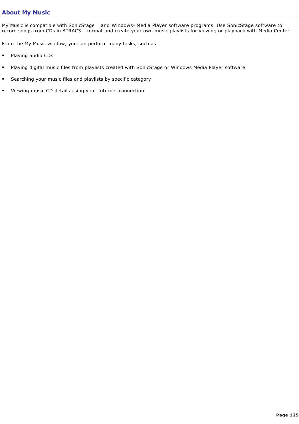 About my music | Sony VGC-RA810G User Manual | Page 125 / 254