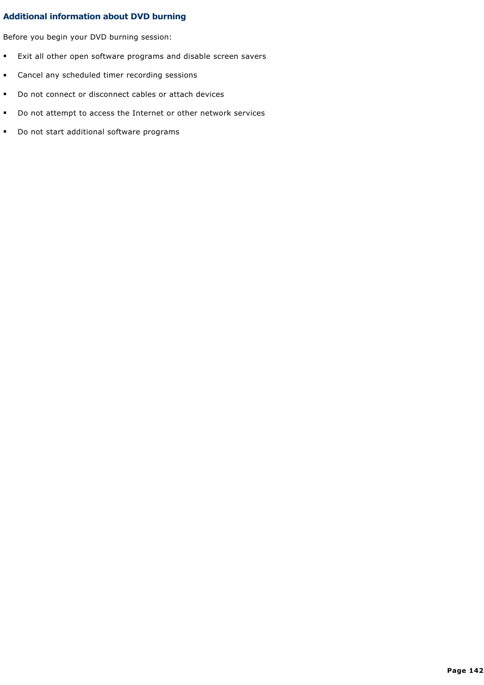 Additional information about dvd burning | Sony VGC-RA810G User Manual | Page 142 / 254
