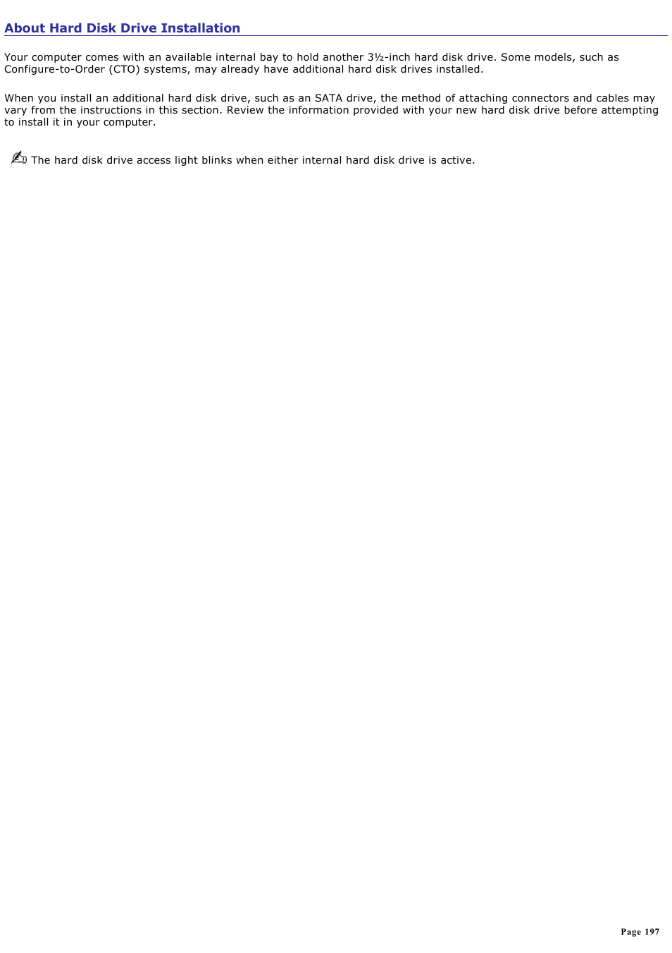 About hard disk drive installation | Sony VGC-RA810G User Manual | Page 197 / 254