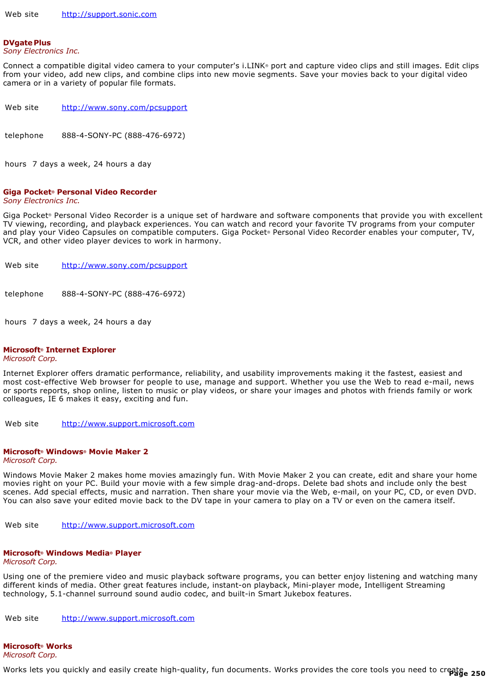 Sony VGC-RA810G User Manual | Page 250 / 254
