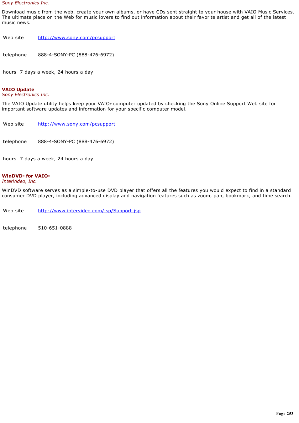 Sony VGC-RA810G User Manual | Page 253 / 254