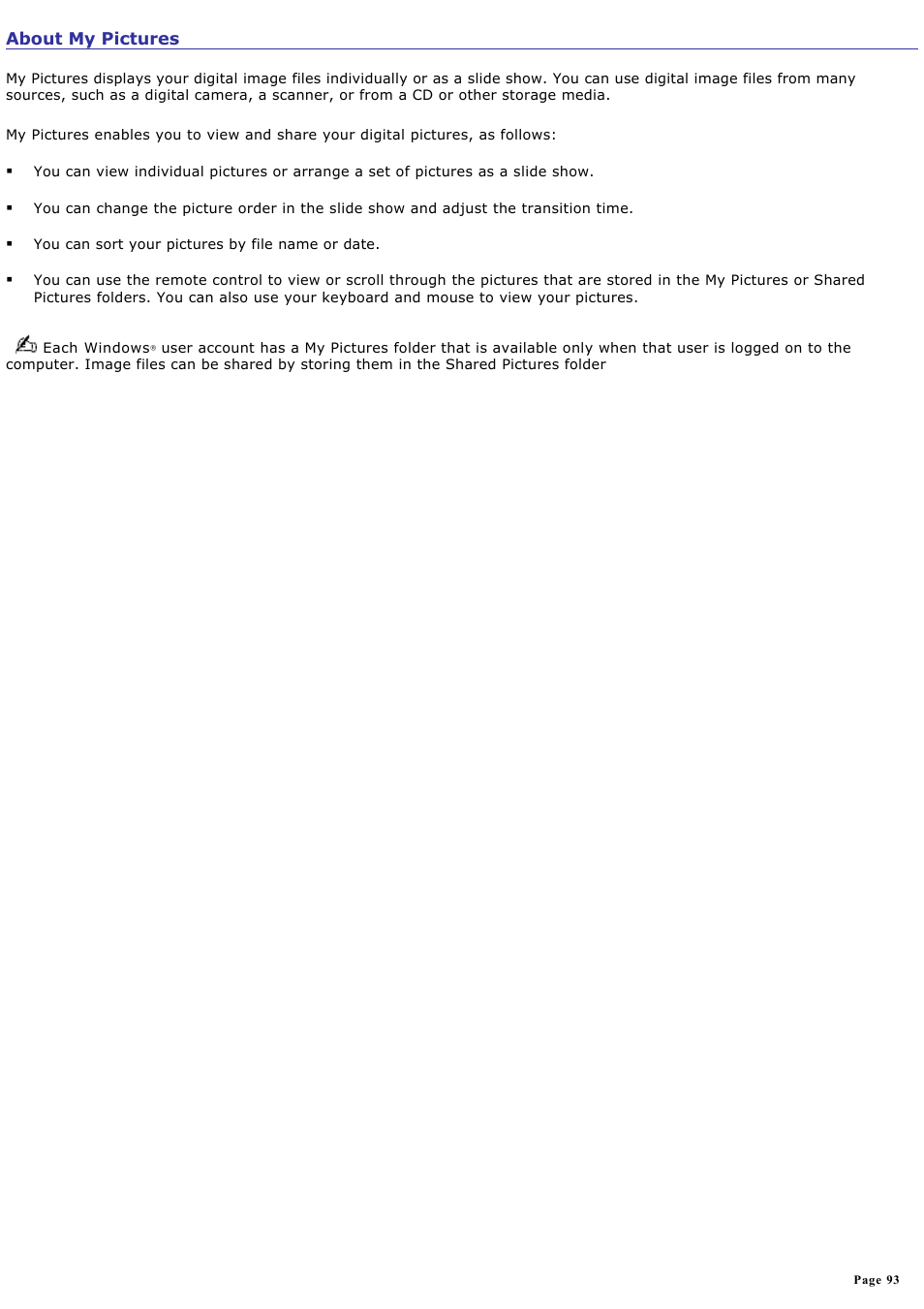 About my pictures | Sony VGC-RA810G User Manual | Page 93 / 254