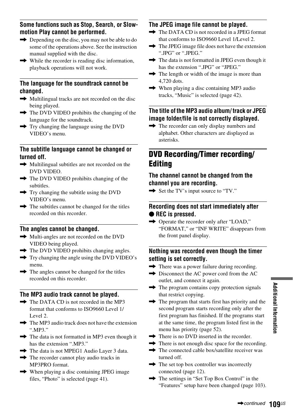 Dvd recording/timer recording/ editing | Sony RDR-VX560 User Manual | Page 109 / 160