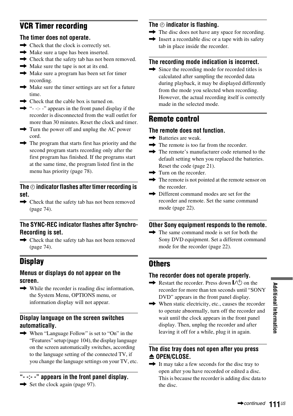 Vcr timer recording, Display, Remote control | Others | Sony RDR-VX560 User Manual | Page 111 / 160