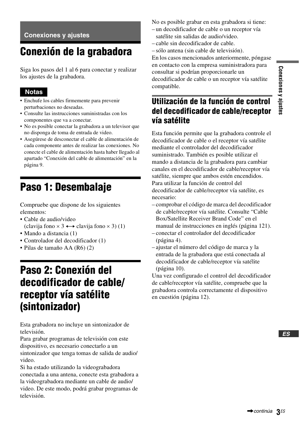 Conexiones y ajustes, Conexión de la grabadora, Paso 1: desembalaje | Sony RDR-VX560 User Manual | Page 129 / 160