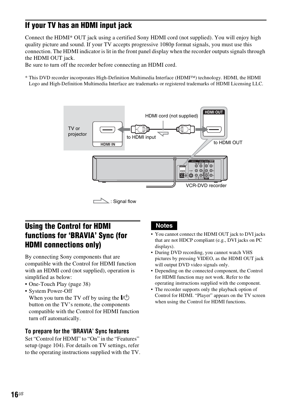 If your tv has an hdmi input jack | Sony RDR-VX560 User Manual | Page 16 / 160