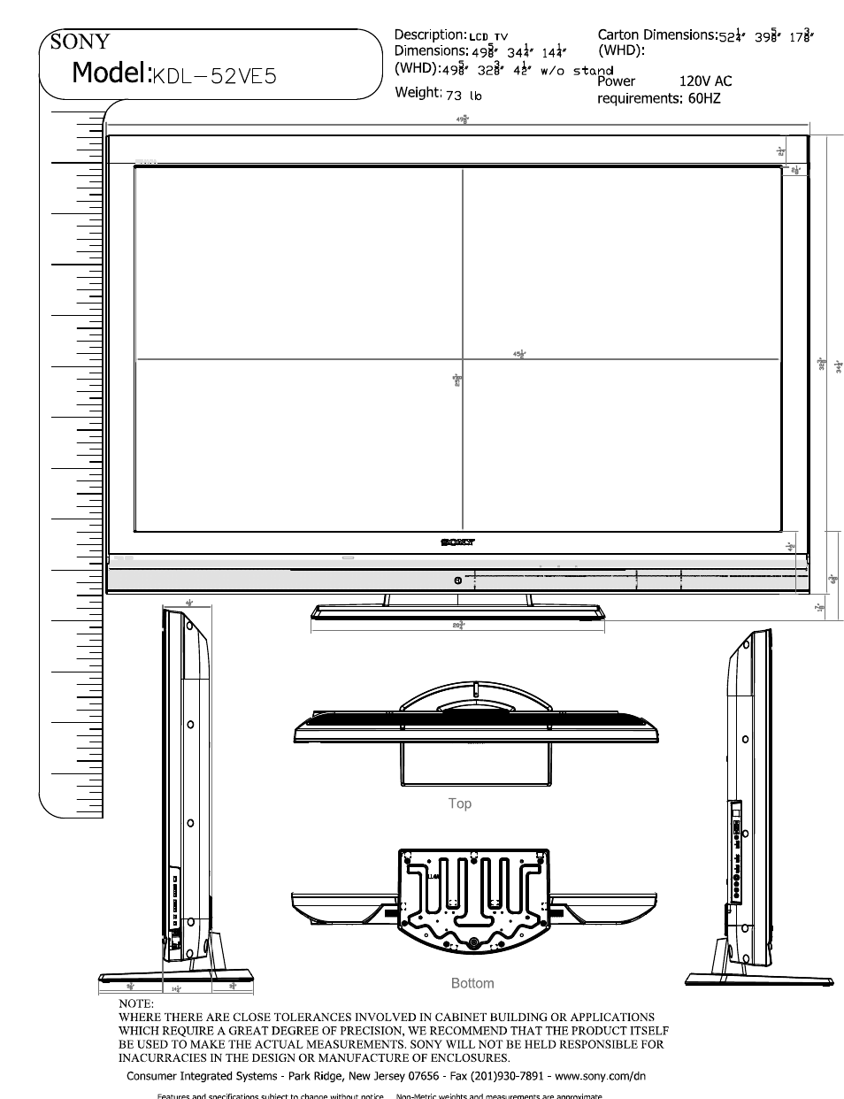 Sony KDL-52VE5 User Manual | 2 pages