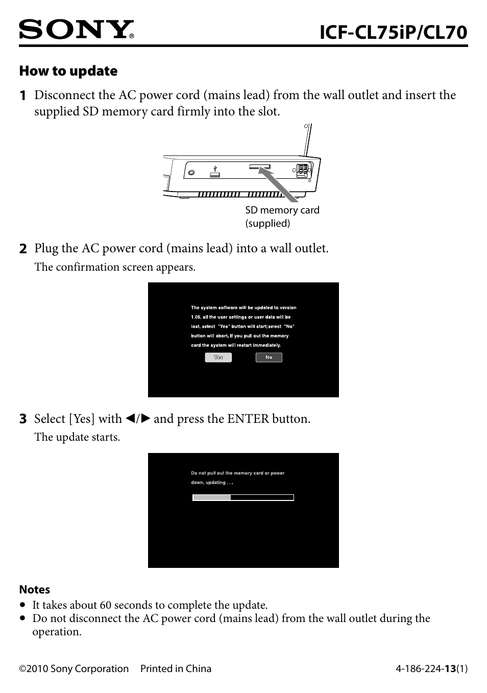 Sony ICF-CL75IP User Manual | 2 pages