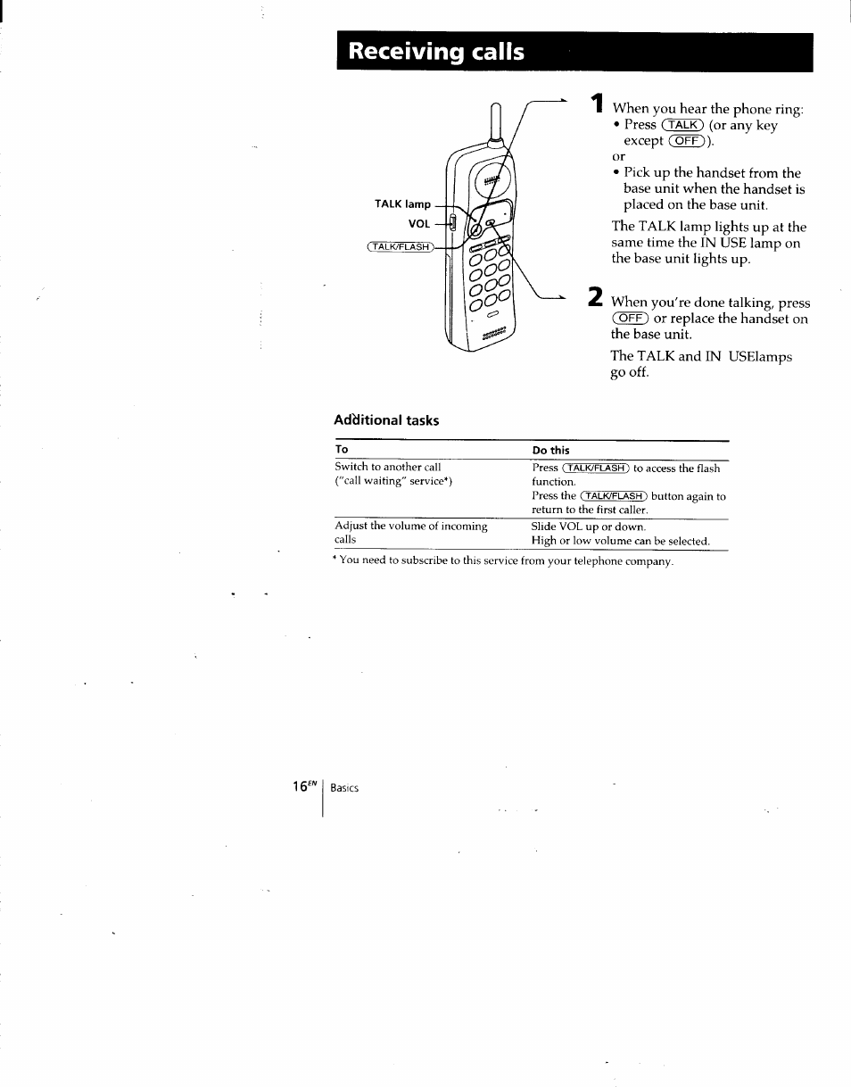 Receiving calls | Sony SPP-A940 User Manual | Page 16 / 48