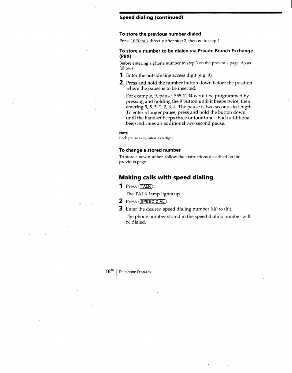 To store the previous number dialed, To change a stored number, Making calls with speed dialing | Talk), Speed dial). 3 | Sony SPP-A940 User Manual | Page 18 / 48