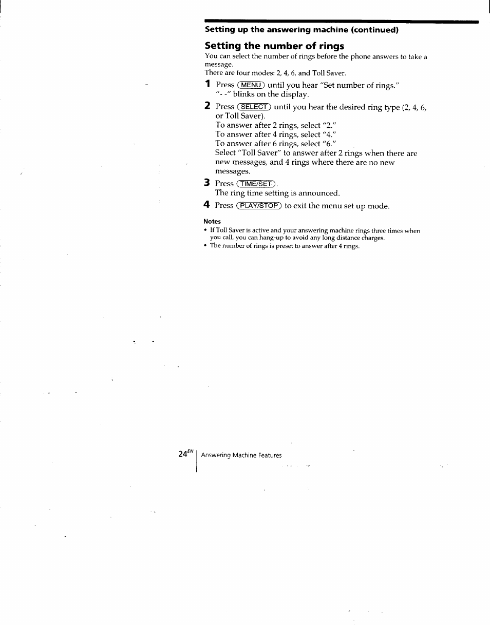 Setting the number of rings | Sony SPP-A940 User Manual | Page 24 / 48