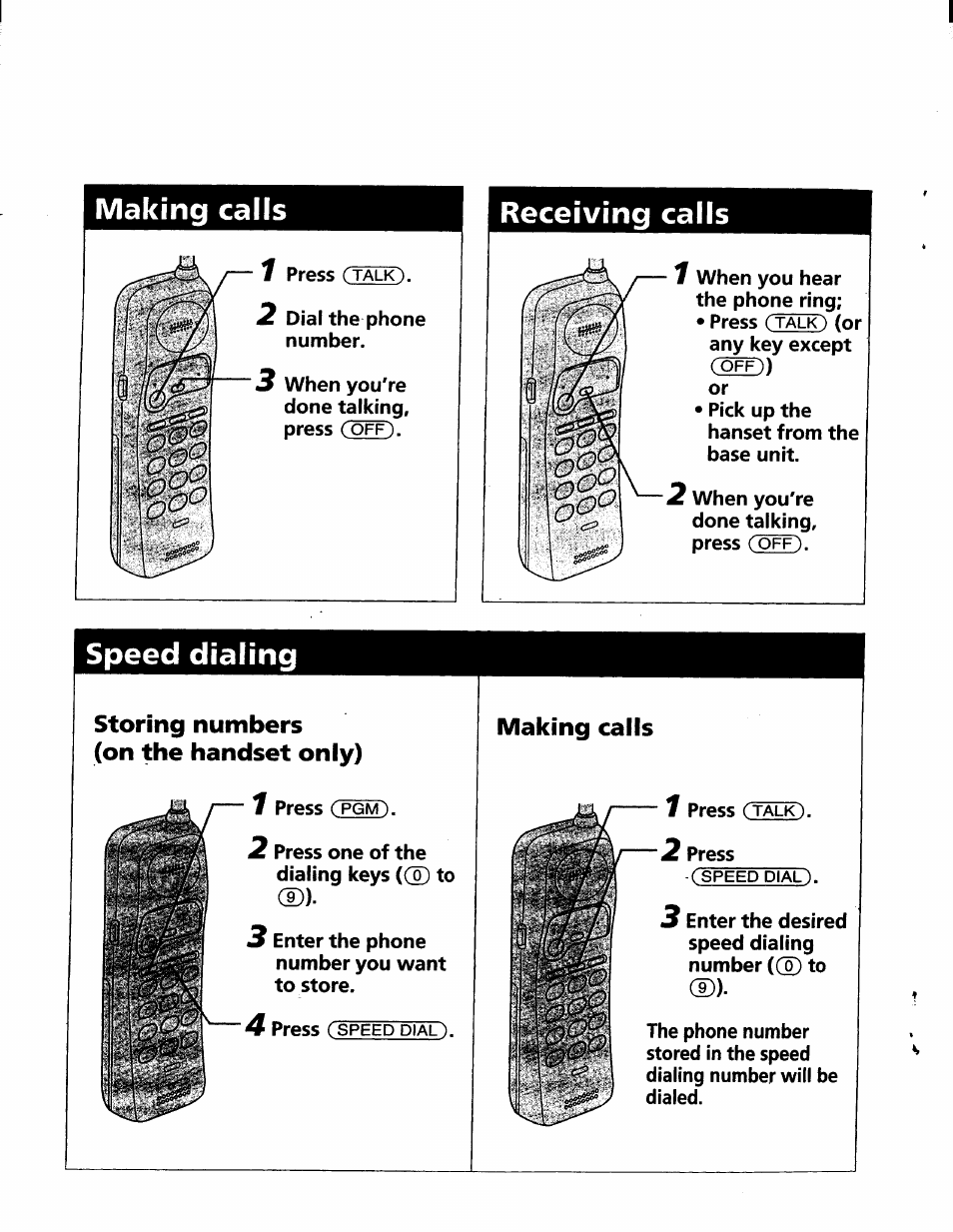 Receiving calls, Speed dialing, Making calls receiving calls | Sony SPP-A940 User Manual | Page 42 / 48