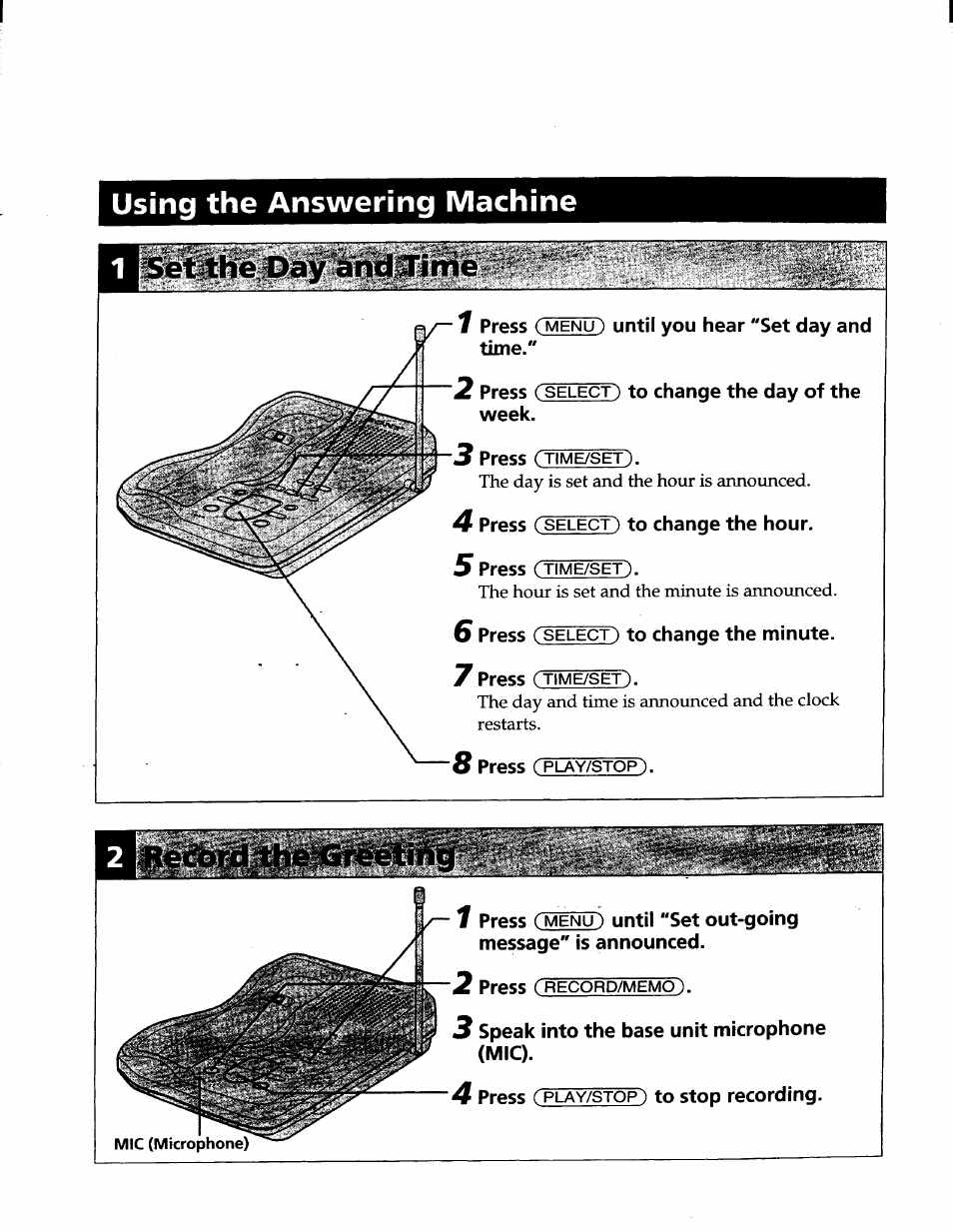 Using the answering machine, Setithe.-day an, Using the answering machine setithe.-day an | Sony SPP-A940 User Manual | Page 43 / 48