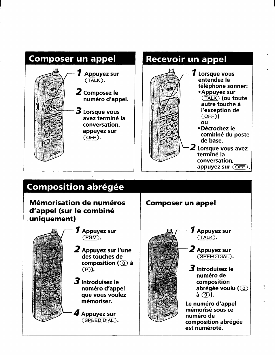 Composer un appel, Recevoir un appel, Composition abrégée | Sony SPP-A940 User Manual | Page 46 / 48