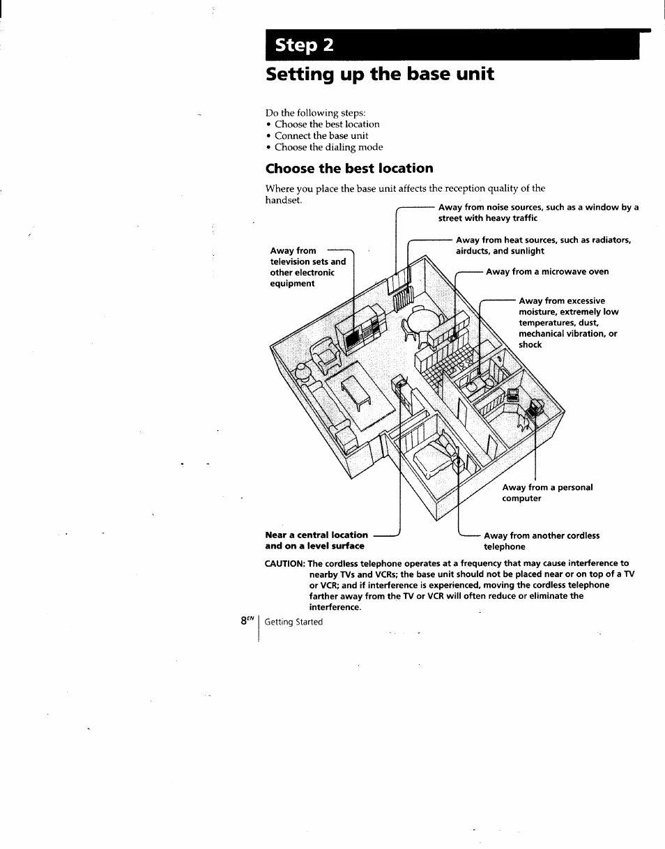 Setting up the base unit, Choose the best location, Step 2 | Sony SPP-A940 User Manual | Page 8 / 48