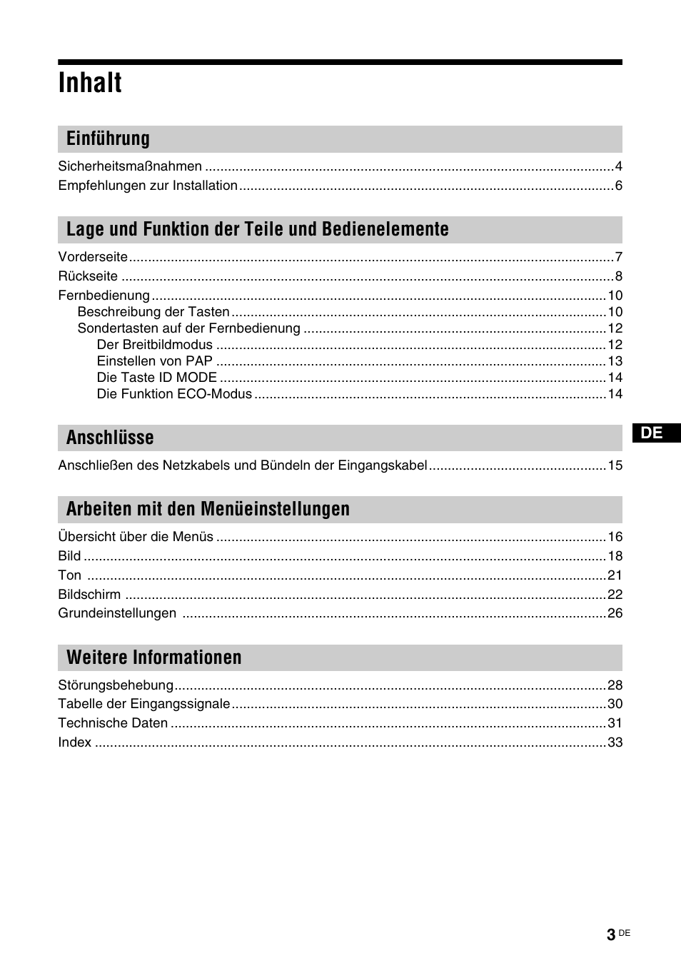 Inhalt | Sony KLH-40X1 User Manual | Page 101 / 227