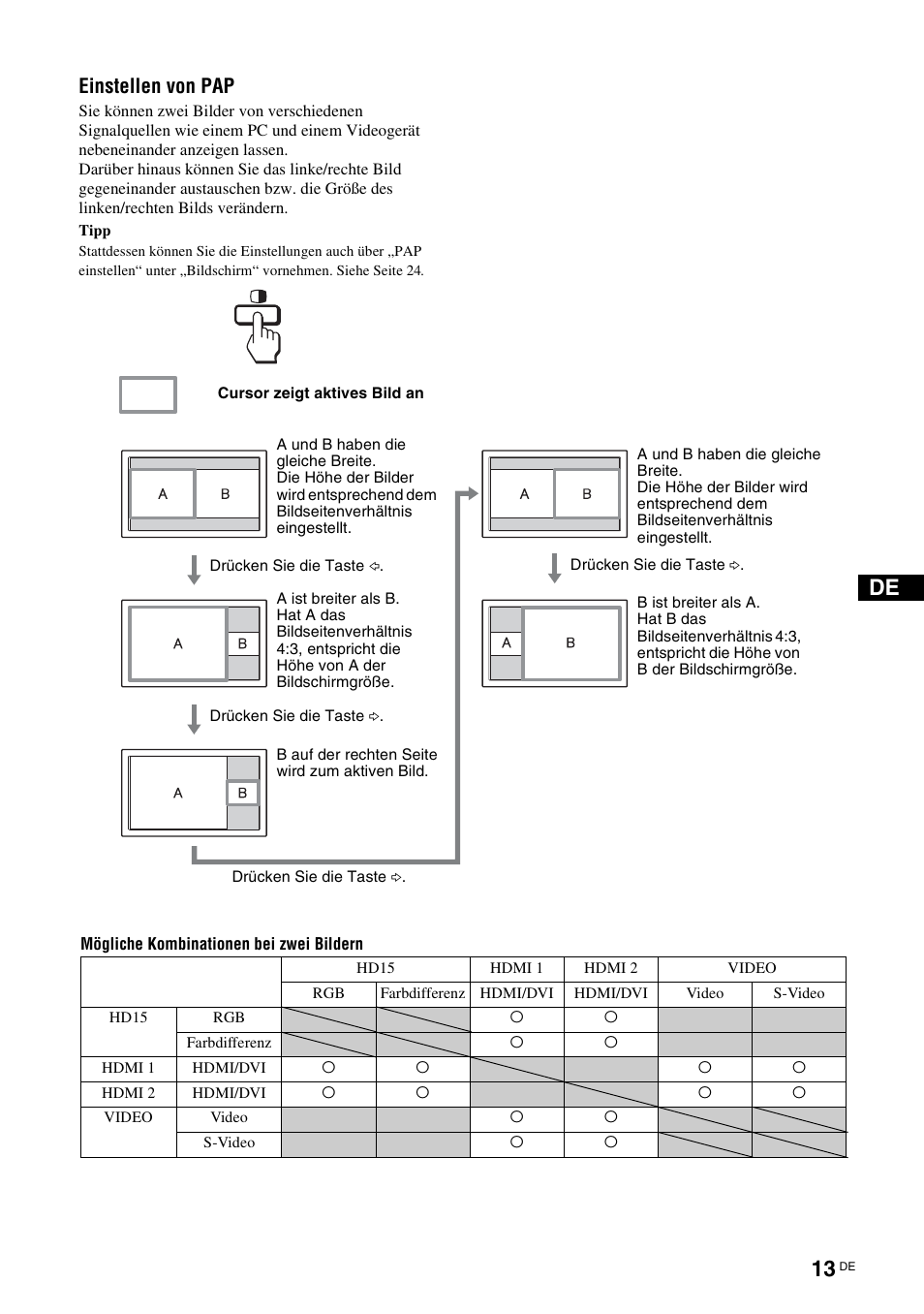 Einstellen von pap | Sony KLH-40X1 User Manual | Page 111 / 227