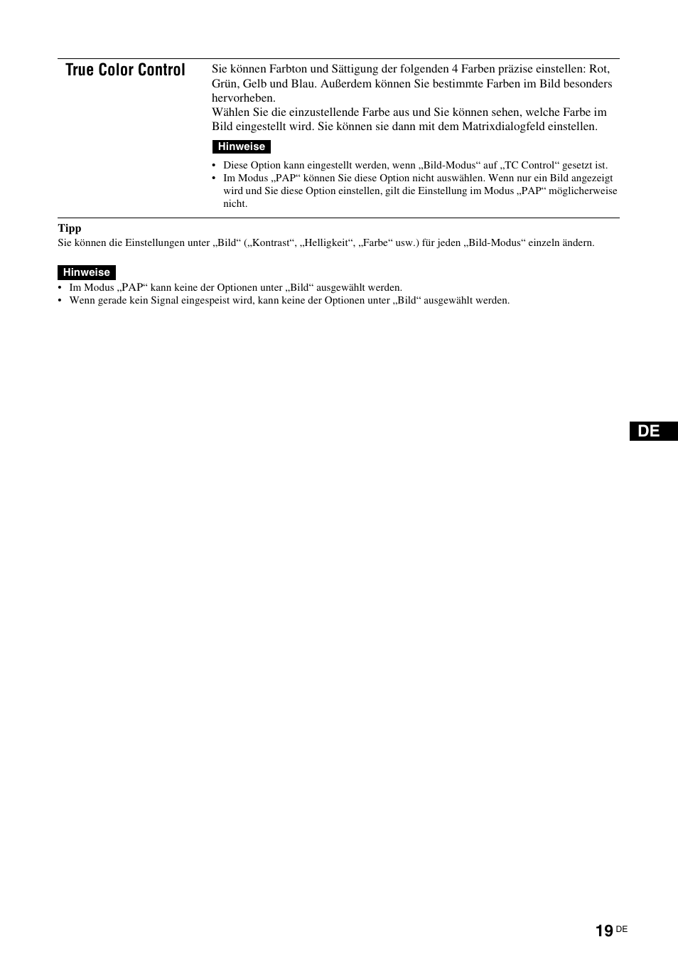 True color control | Sony KLH-40X1 User Manual | Page 117 / 227