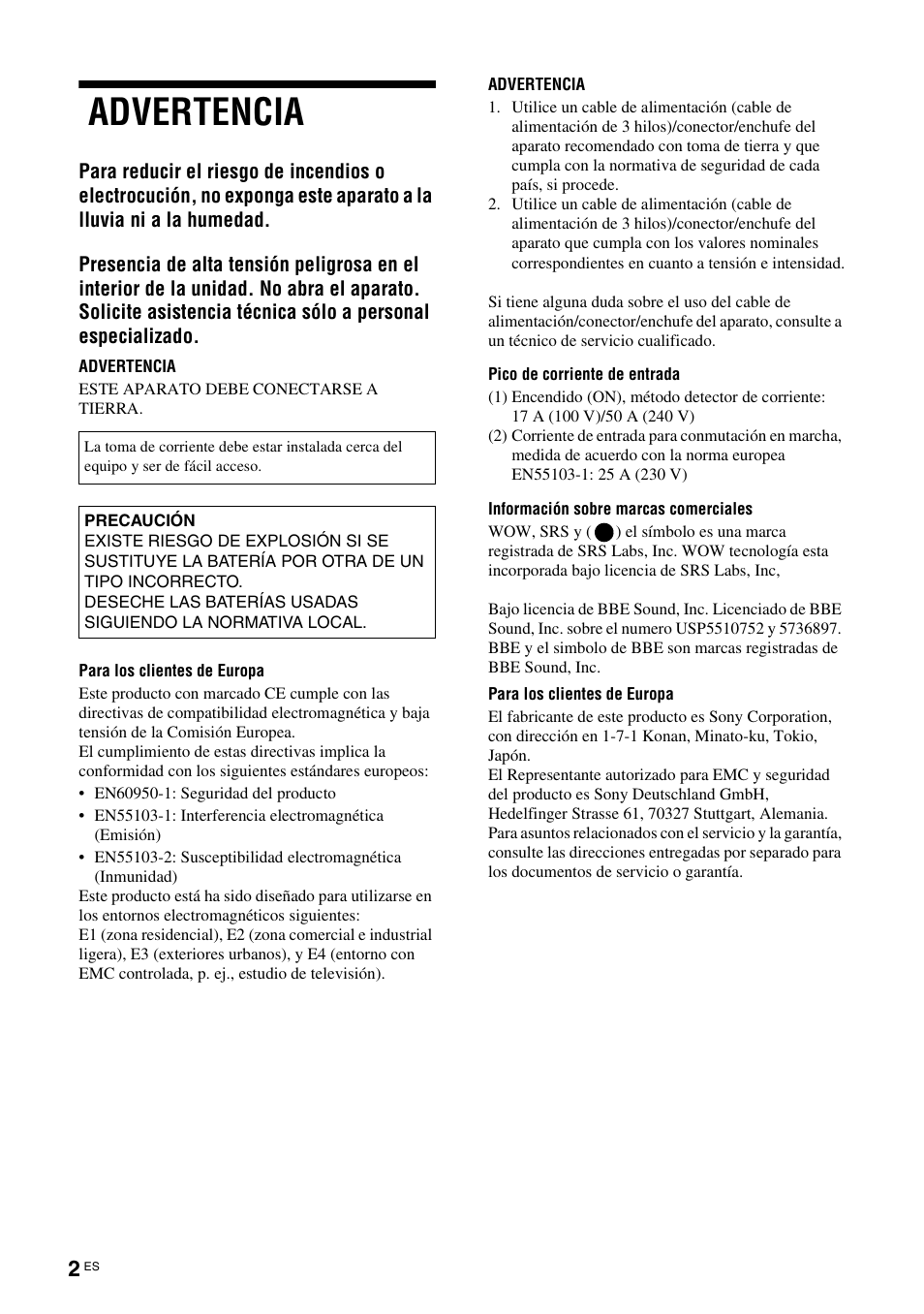 Advertencia | Sony KLH-40X1 User Manual | Page 132 / 227