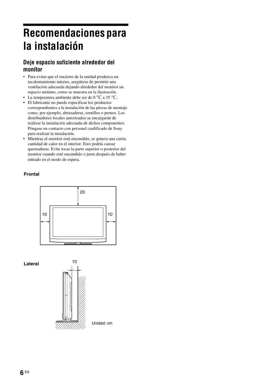 Recomendaciones para la instalación | Sony KLH-40X1 User Manual | Page 136 / 227