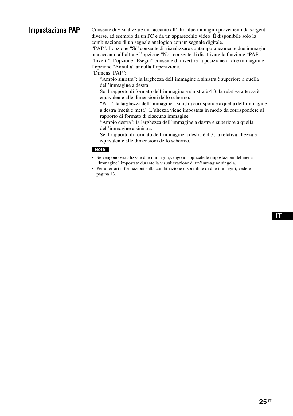 It impostazione pap | Sony KLH-40X1 User Manual | Page 187 / 227