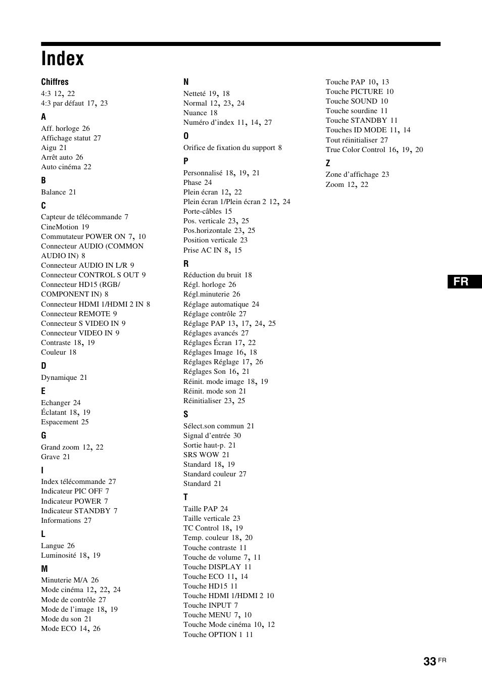 Index | Sony KLH-40X1 User Manual | Page 99 / 227