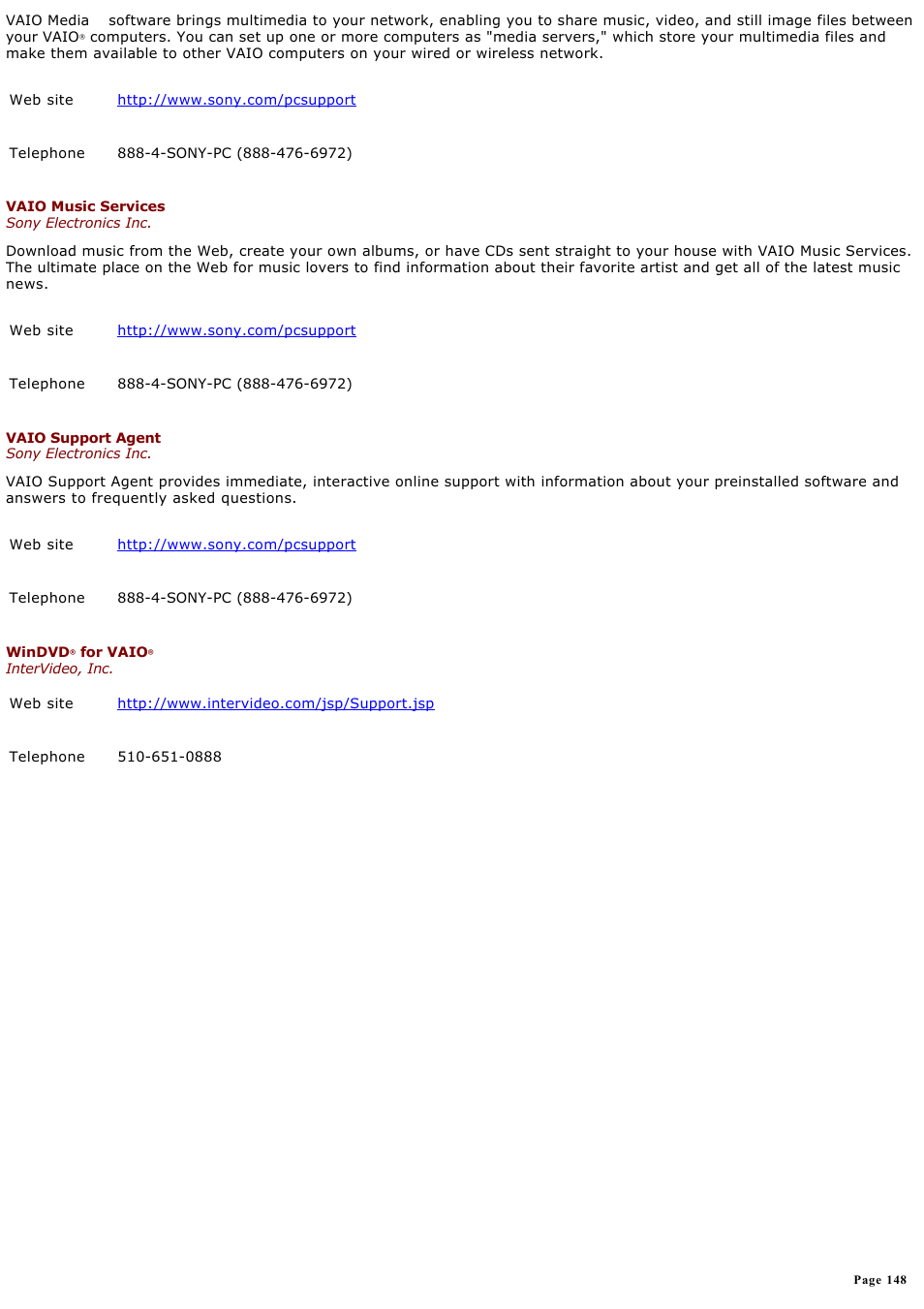 Sony PCG-V505ECP User Manual | Page 148 / 148