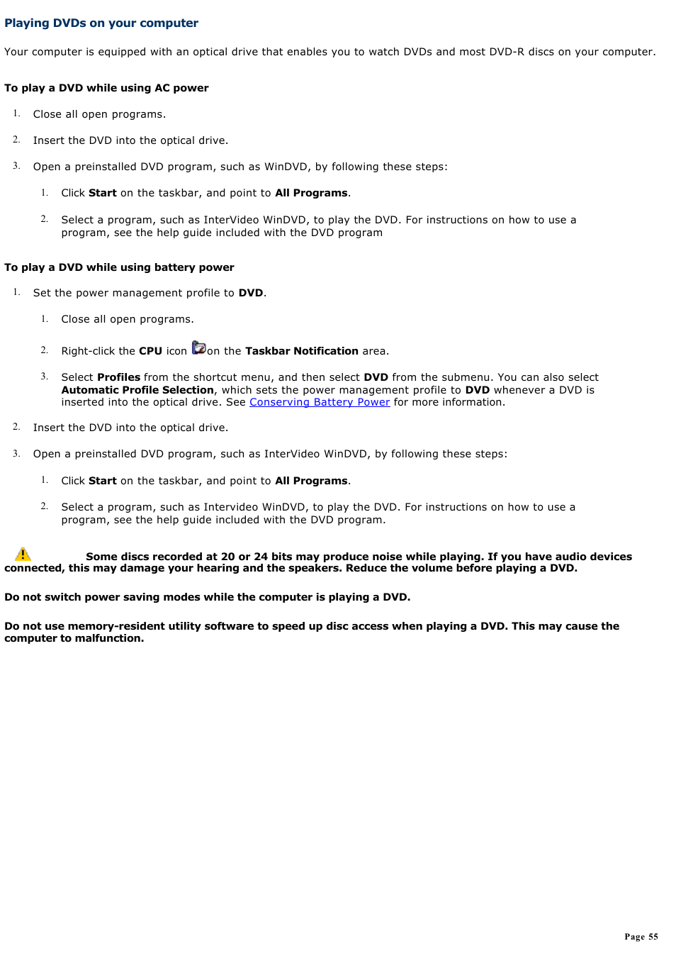 Playing dvds on your computer | Sony PCG-V505ECP User Manual | Page 55 / 148