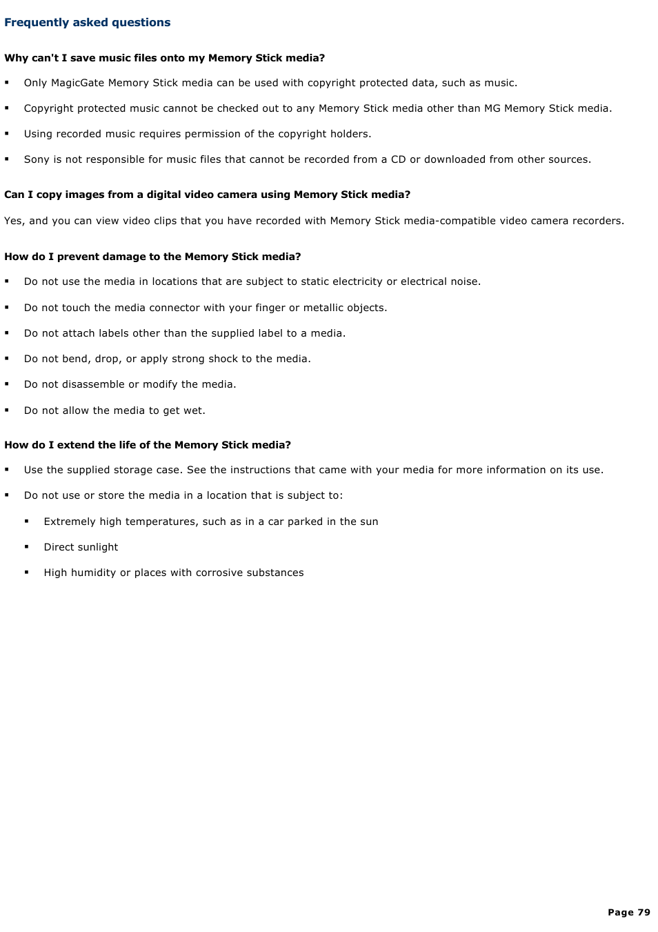 Frequently asked questions | Sony PCG-V505ECP User Manual | Page 79 / 148