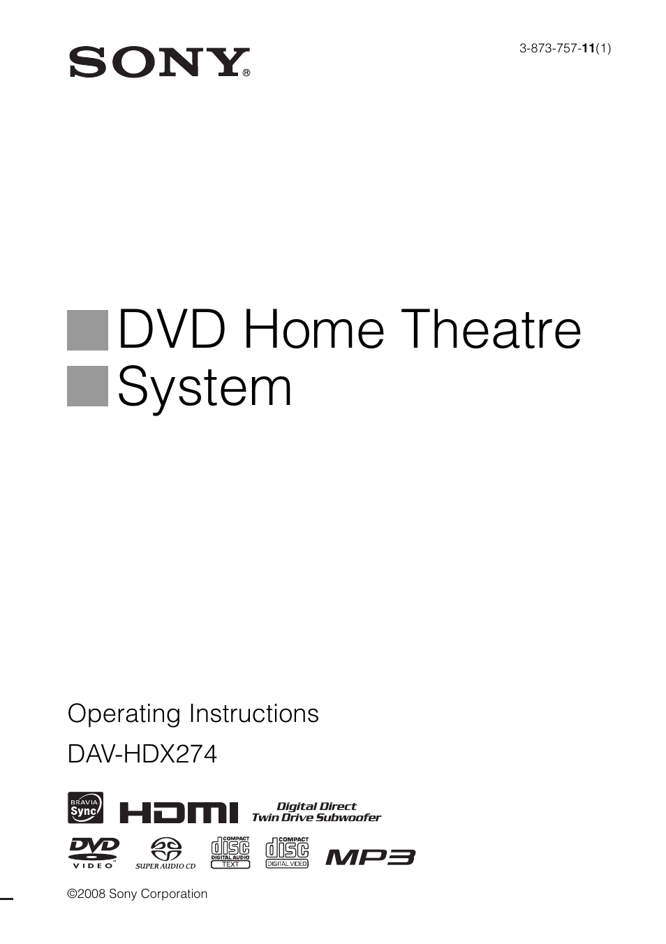 Sony DAV-HDX274 User Manual | 92 pages
