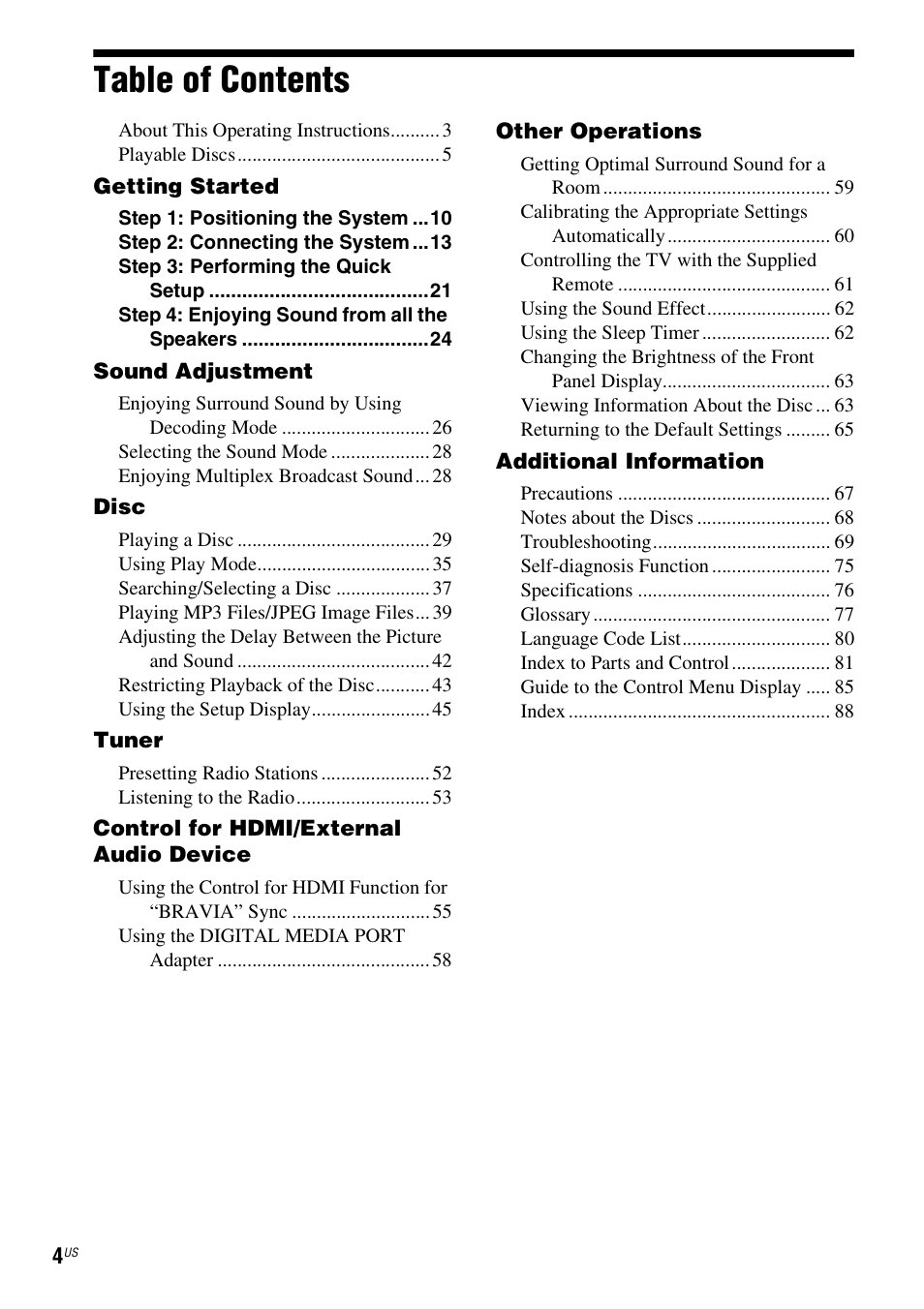 Sony DAV-HDX274 User Manual | Page 4 / 92