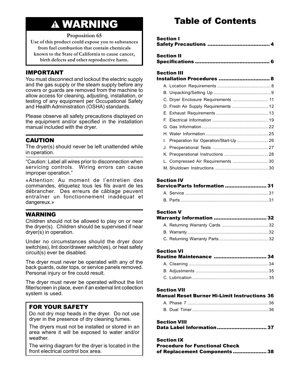 American Dryer Corp. ADG / MLG-170DR User Manual | Page 3 / 40