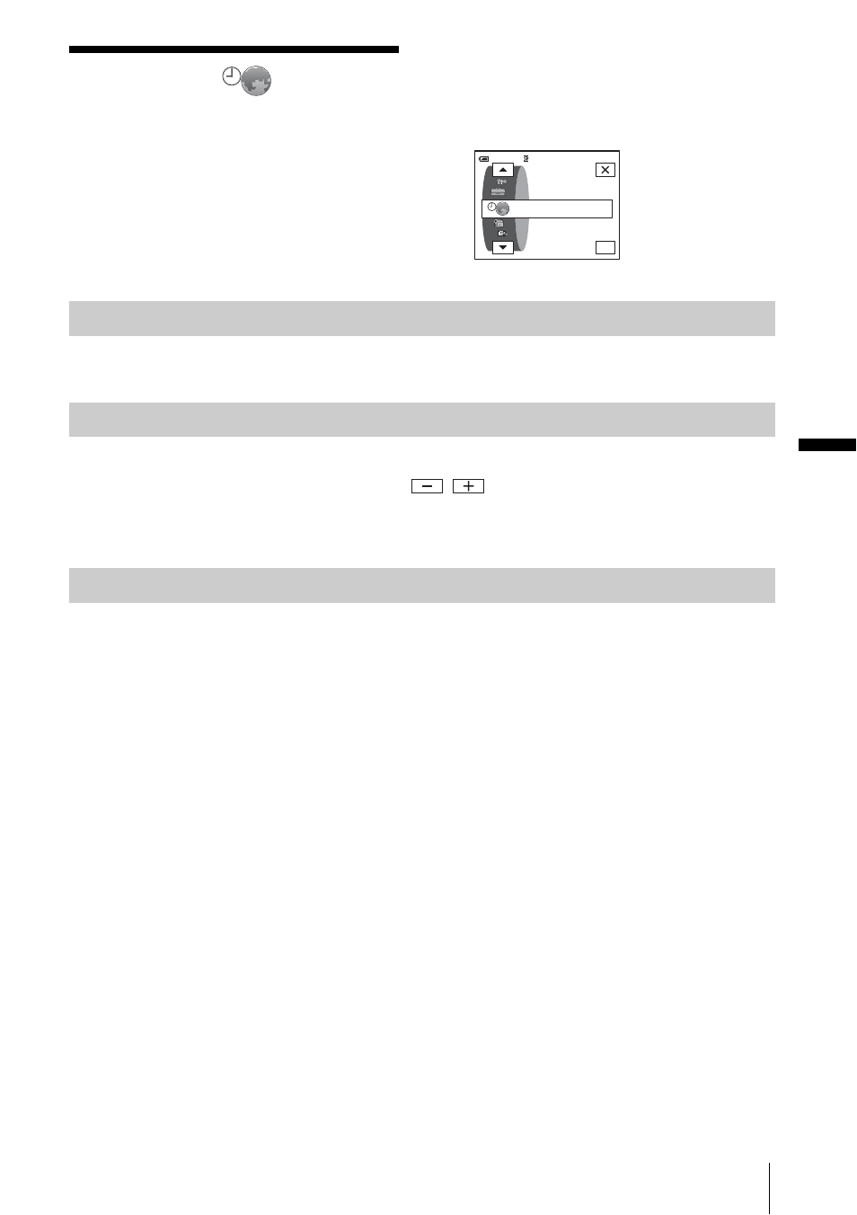 Using the, Time/langu.) menu, Clock set/world time, etc | Time/langu, P. 89), Using the (time/ langu.) menu, Clock set, World time, Language | Sony DCR-PC109 User Manual | Page 89 / 152