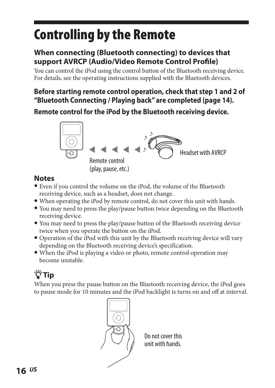 Controlling by the remote | Sony TMR-BT8IP User Manual | Page 16 / 68