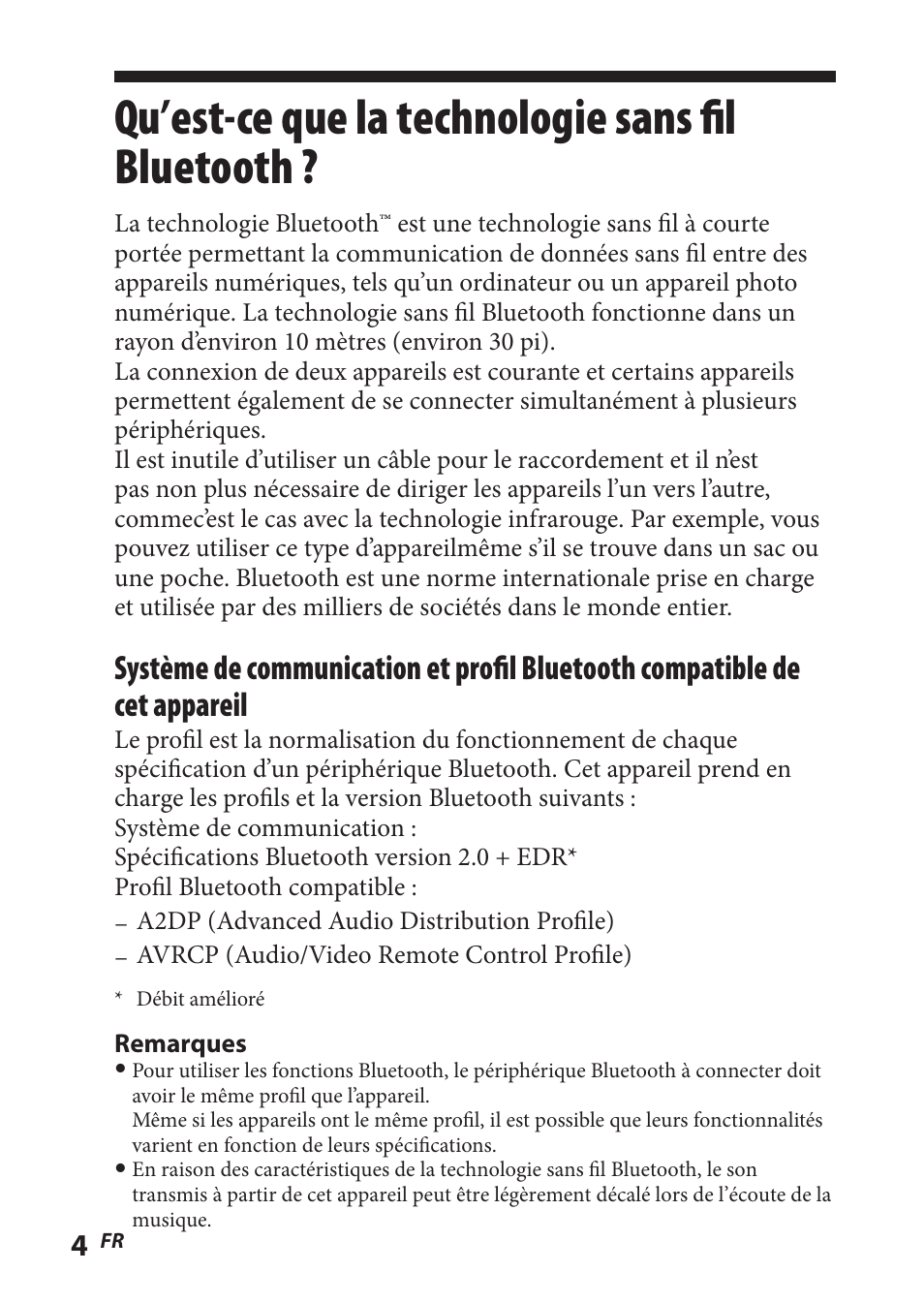 Qu’est-ce que la technologie sans fil bluetooth, Qu’est-ce que la technologie, Sans fil bluetooth | Sony TMR-BT8IP User Manual | Page 26 / 68