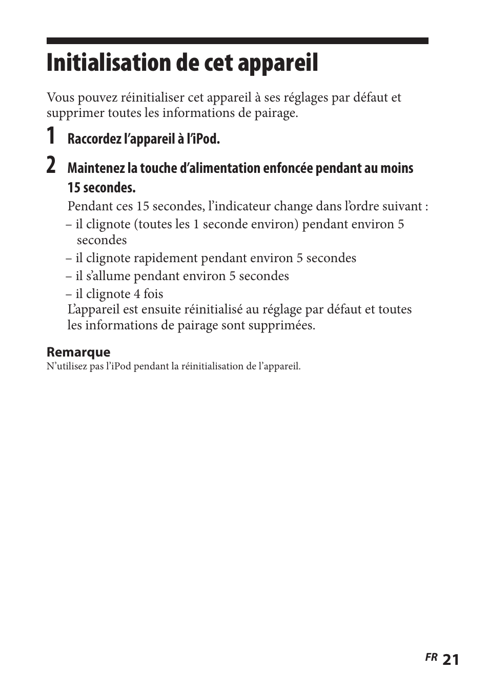 Initialisation de cet appareil, Initialisation de cet, Appareil | Sony TMR-BT8IP User Manual | Page 43 / 68