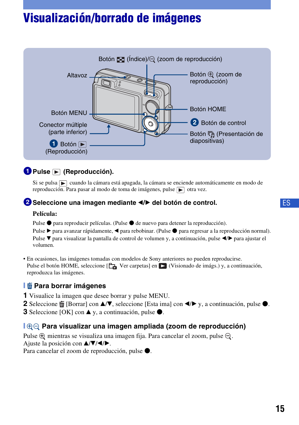 Visualización/borrado de imágenes | Sony DSC-W300 User Manual | Page 53 / 76