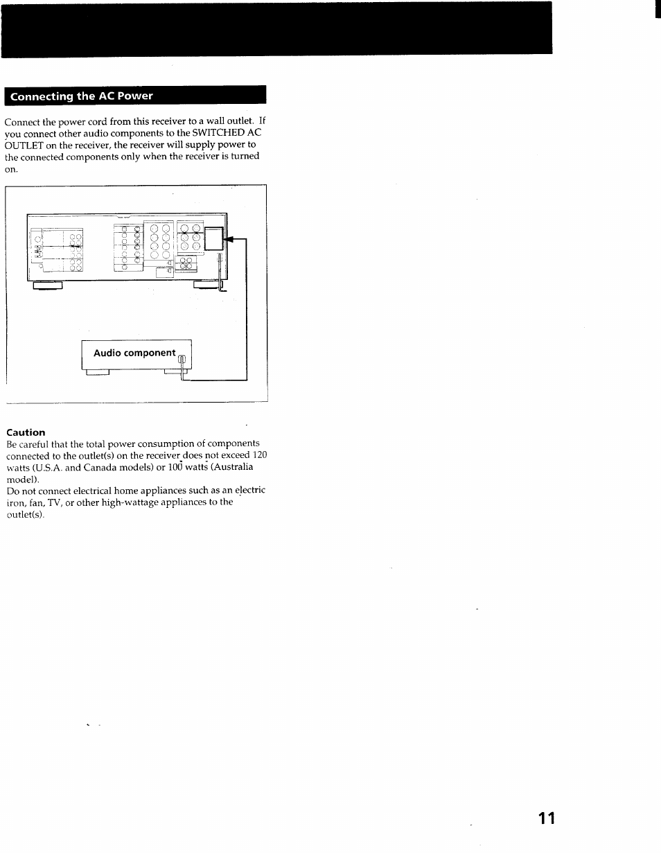 Connecting the ac power, Caution | Sony STR-GX900ES User Manual | Page 11 / 50