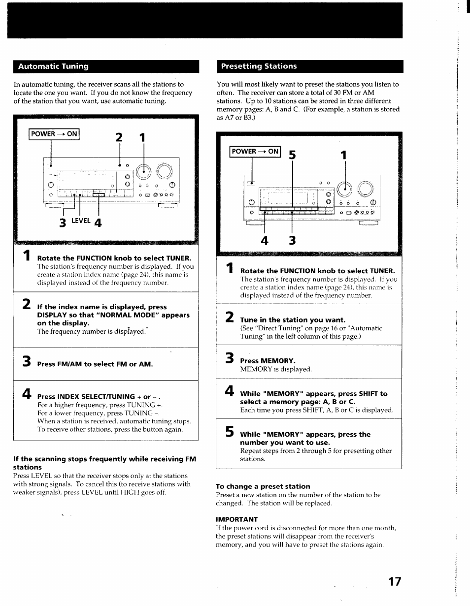 Automatic tuning, Presetting stations, Automatic tuning presetting stations | Sony STR-GX900ES User Manual | Page 17 / 50