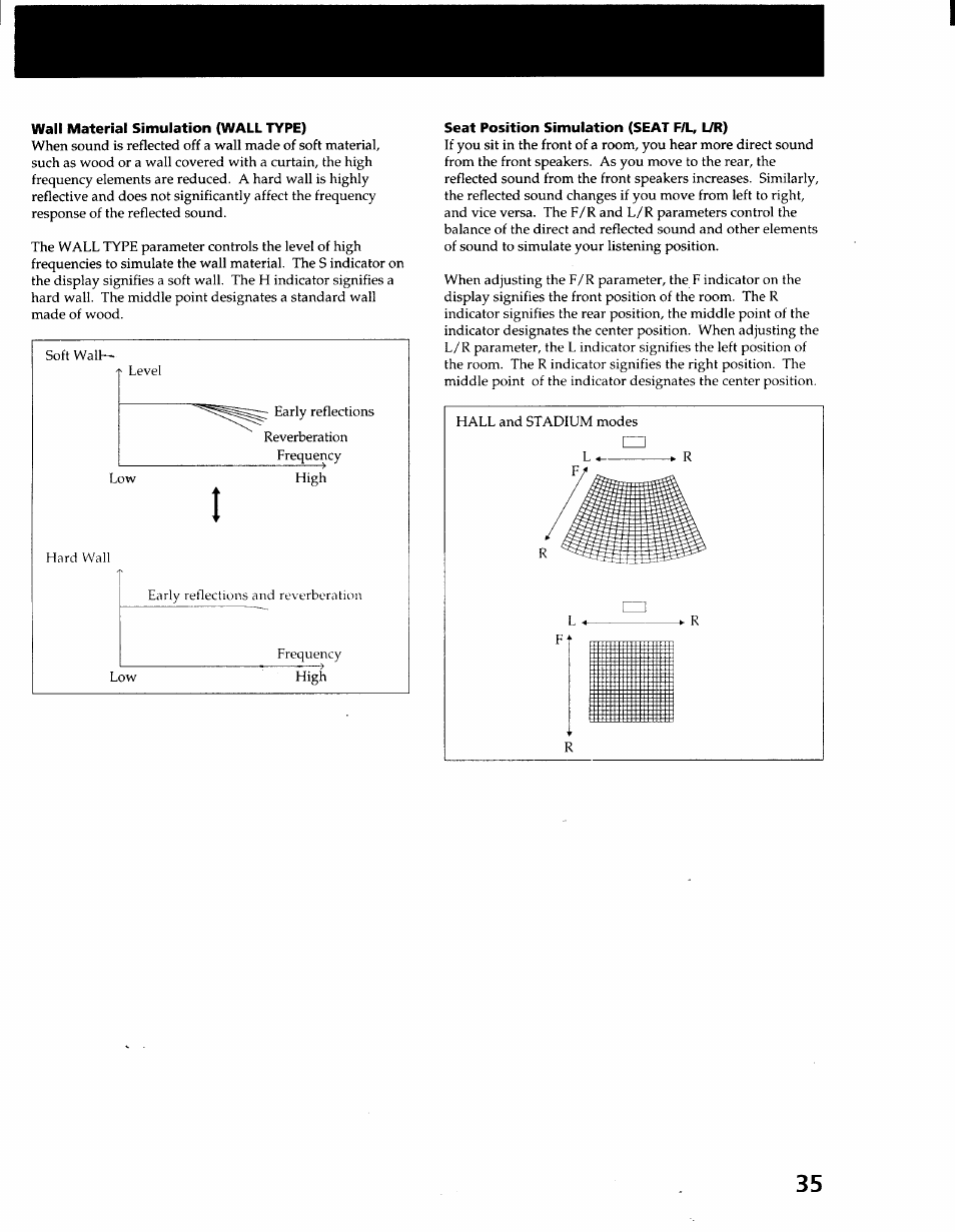 Wall material simulation (wall type), Seat position simulation (seat f/l, l/r) | Sony STR-GX900ES User Manual | Page 35 / 50