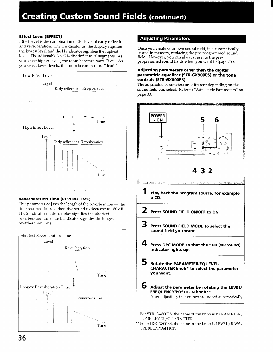 Adjusting parameters, Creating custom sound fields, Continued) | Sony STR-GX900ES User Manual | Page 36 / 50