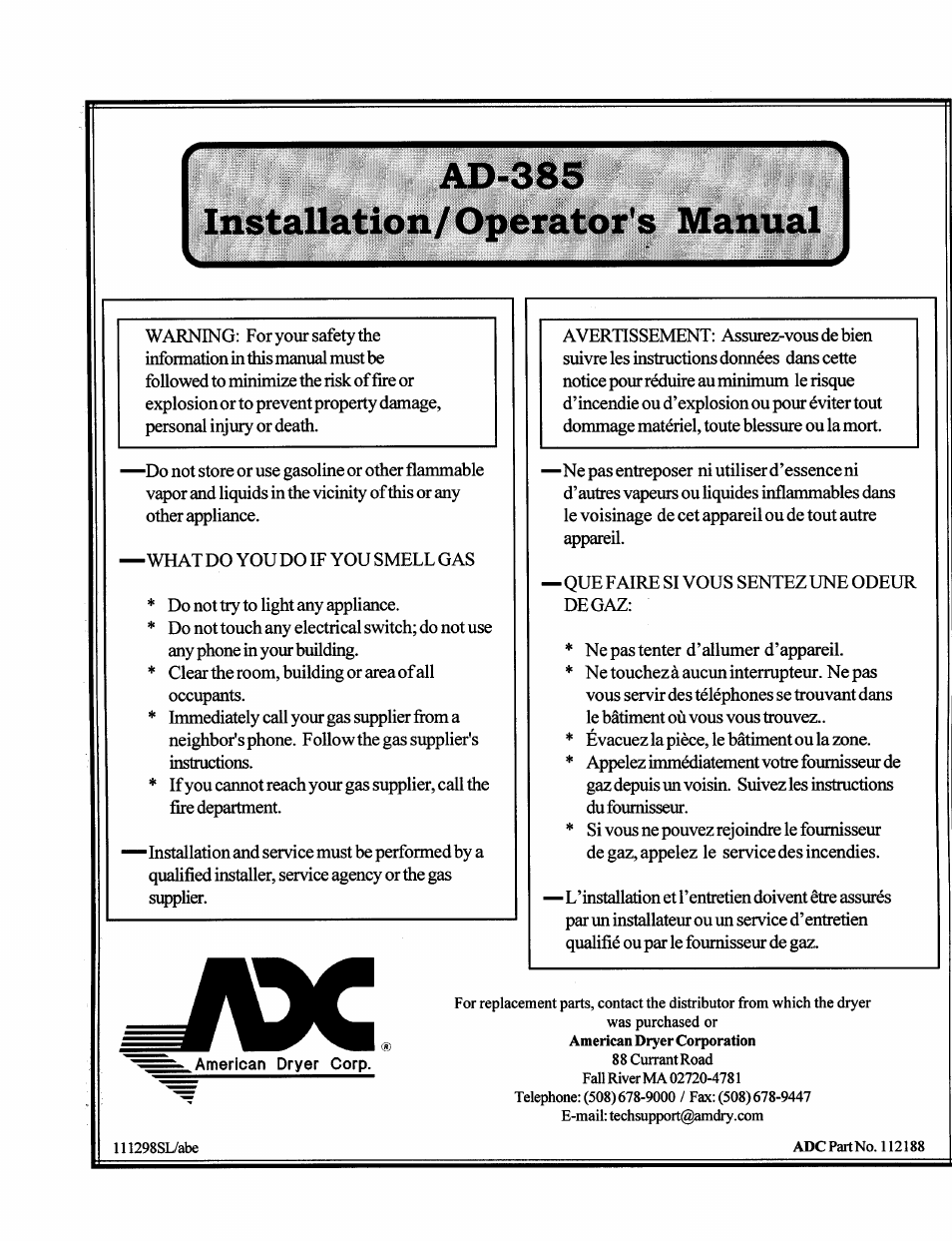 American Dryer Corp. AD-385 User Manual | 68 pages