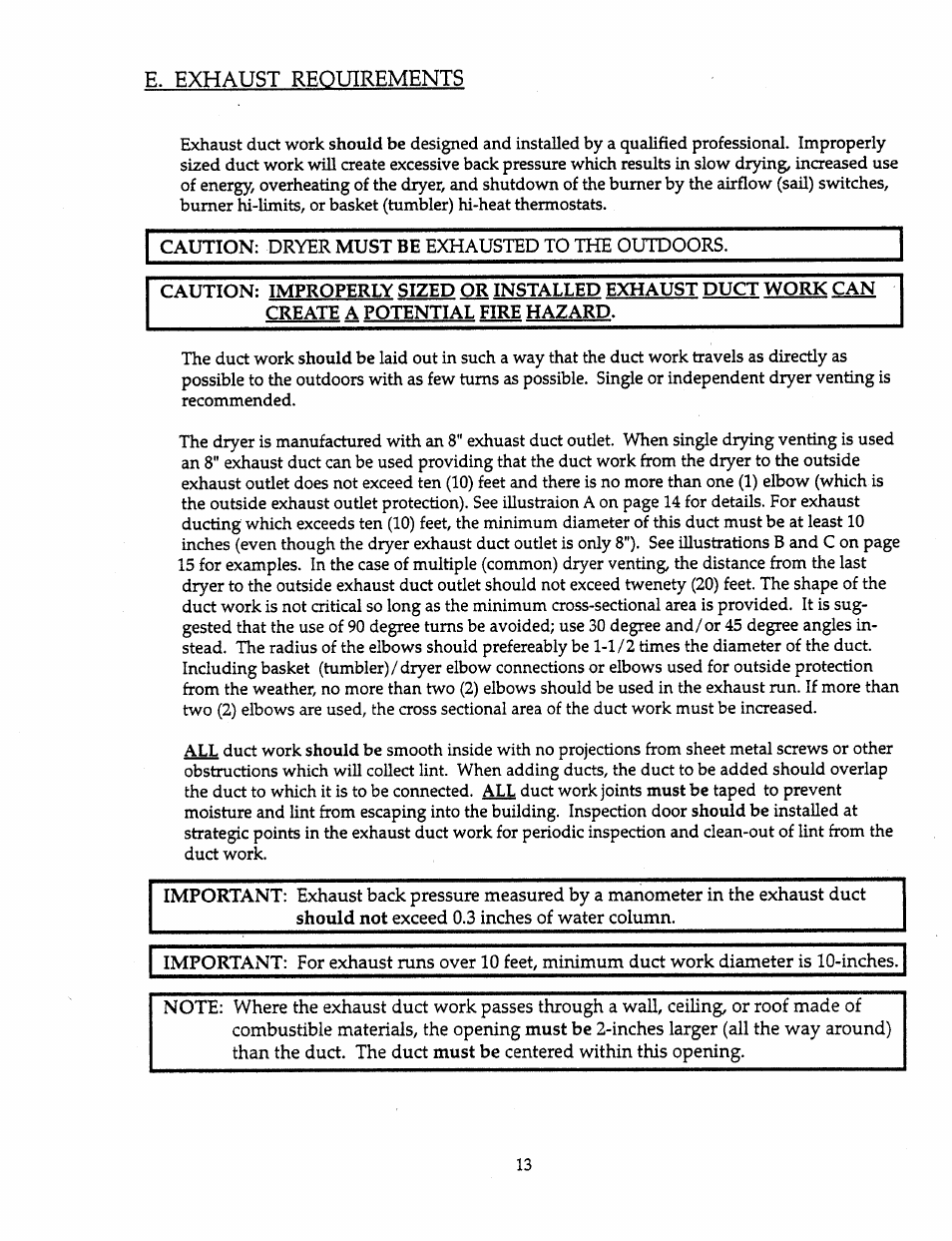 E. exhaust requirements | American Dryer Corp. AD-385 User Manual | Page 17 / 68