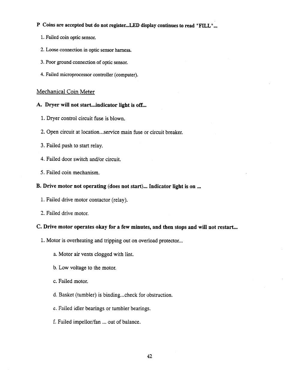 A. dryer will not start...indicator light is off | American Dryer Corp. AD-385 User Manual | Page 46 / 68