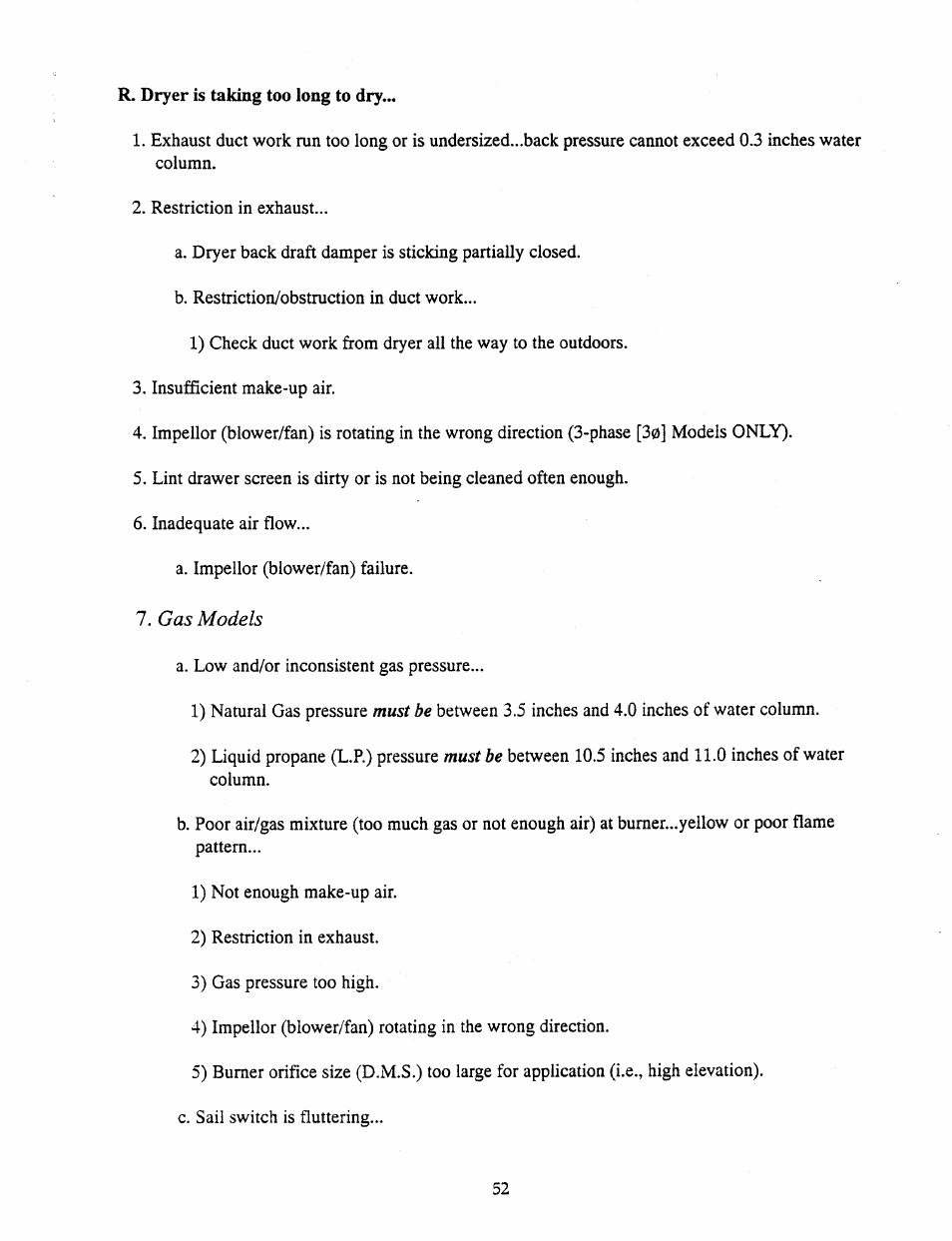 R. dryer is taking too long to dry, Gas models | American Dryer Corp. AD-385 User Manual | Page 56 / 68